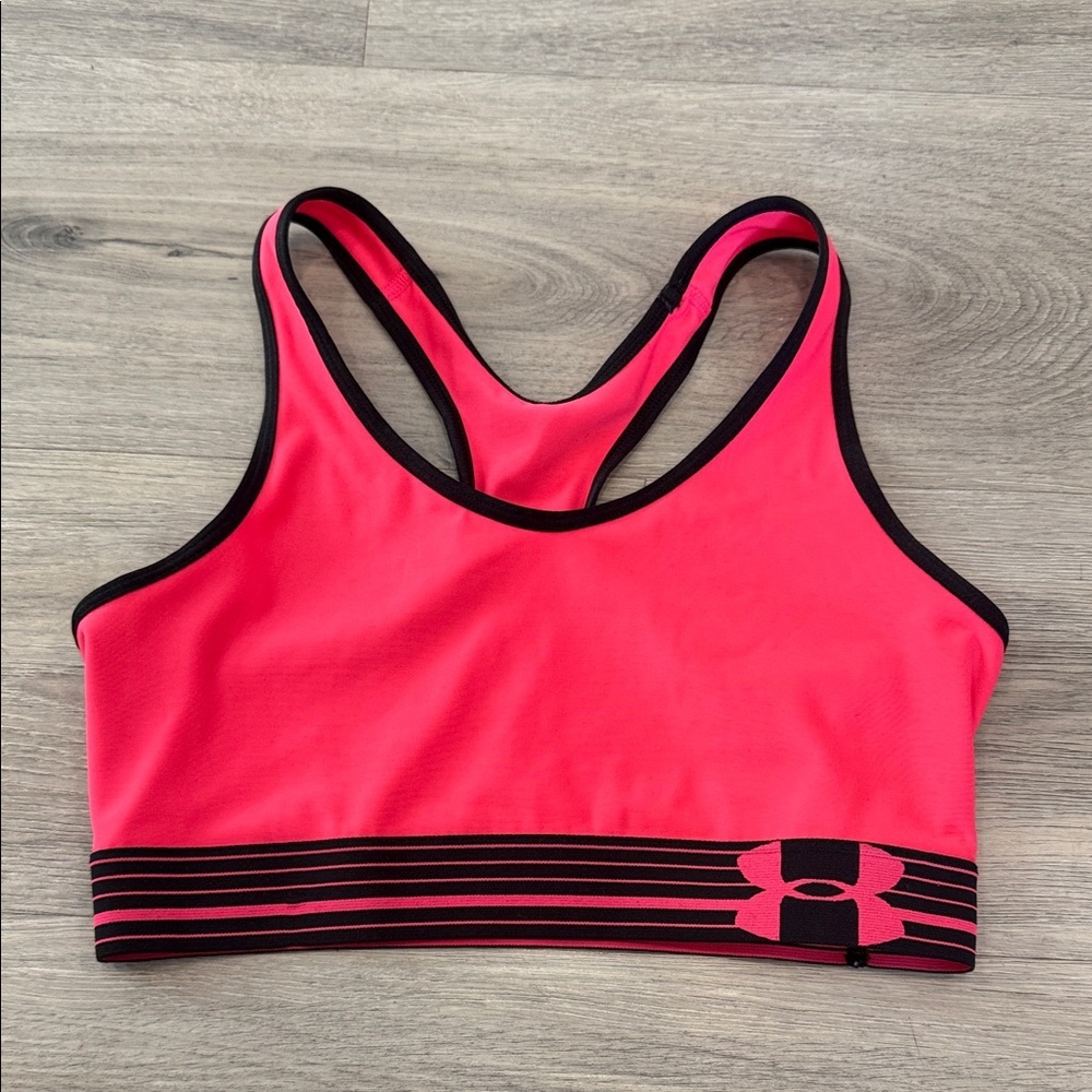 Under Armour Neon Pink Racerback Sports Bra with Black Trim size small